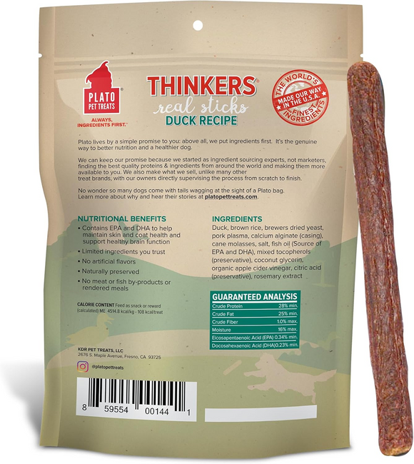 Plato Thinkes Real Duck Recipe Sticks Treats for Dogs