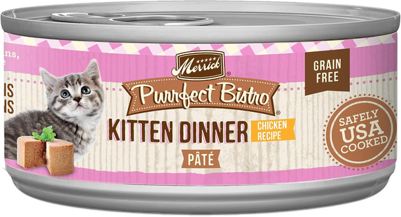 Merrick Purrfect Bistro Grain Free Premium Pate Kitten Wet Cat Food, Chicken Dinner Recipe for Kittens (5.5 oz x 24 cans)