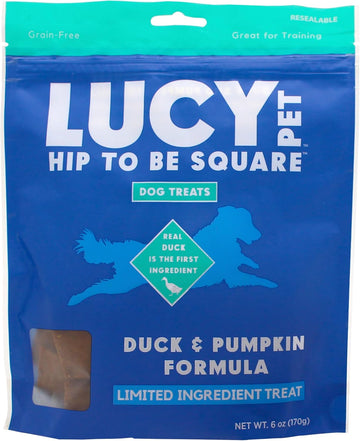 Lucy Pet Products Hip to Be Square Duck & Pumpkin Formula Dog Treats, 6-oz