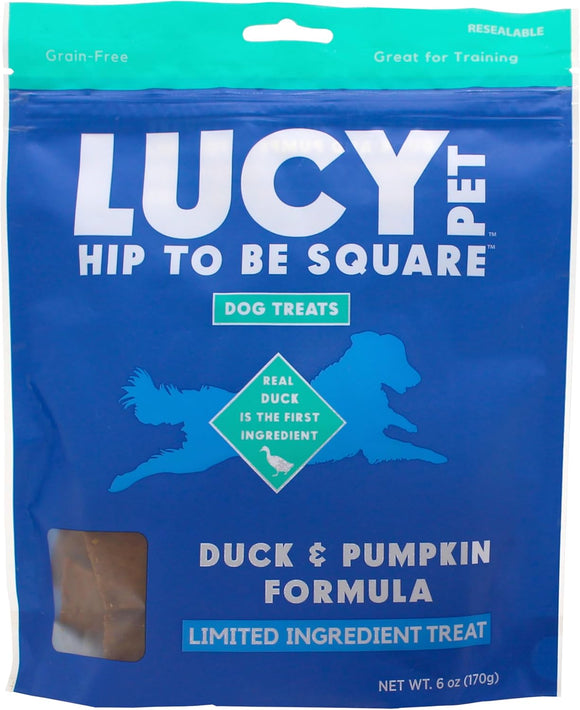 Lucy Pet Products Hip to Be Square Duck & Pumpkin Formula Dog Treats, 6-oz