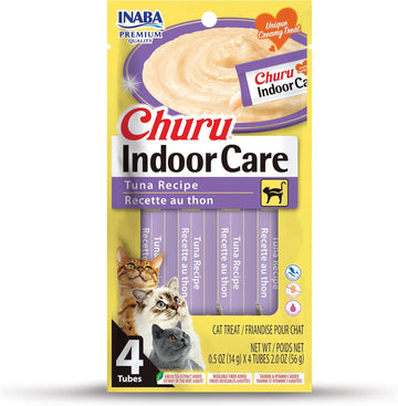Inaba Churu Indoor Car Tuna Recipe Puree Grain-Free Lickable Treat for Cats, 0.5-oz x 4-tubes
