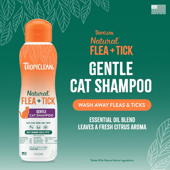 TropiClean Natural Flea + Tick Cat Shampoo (12 oz)