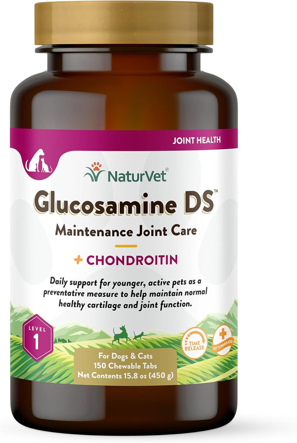 NaturVet Glucosamine DS Level 1 with Chondroitin Maintenance Joint Care Chewable Tablets for Dogs & Cats 150 count