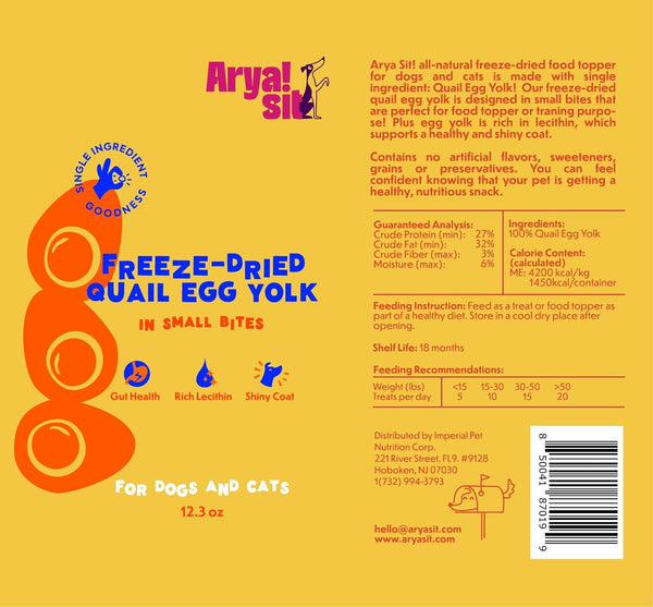 Arya Sit Freeze-Dried Treats Quail Egg Yolk in Small Bites for Dogs & Cats