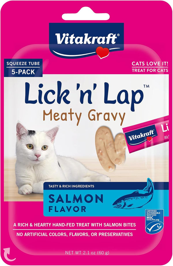 Vitakraft Lick 'n' Lap Snack Salmon Flavor Creamy Treat for Cats, 2.1-oz (5-pack)