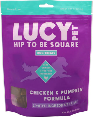 Lucy Pet Products Hip to Be Square Chicken  & Pumpkin Formula Dog Treats, 6-oz