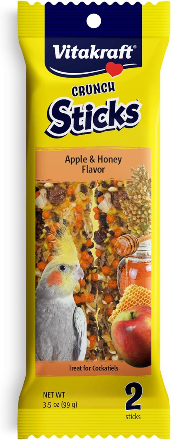 Vitakraft Crunch Sticks Apple & Honey Flavor Treats for Cockatiels, 2 Sitcks