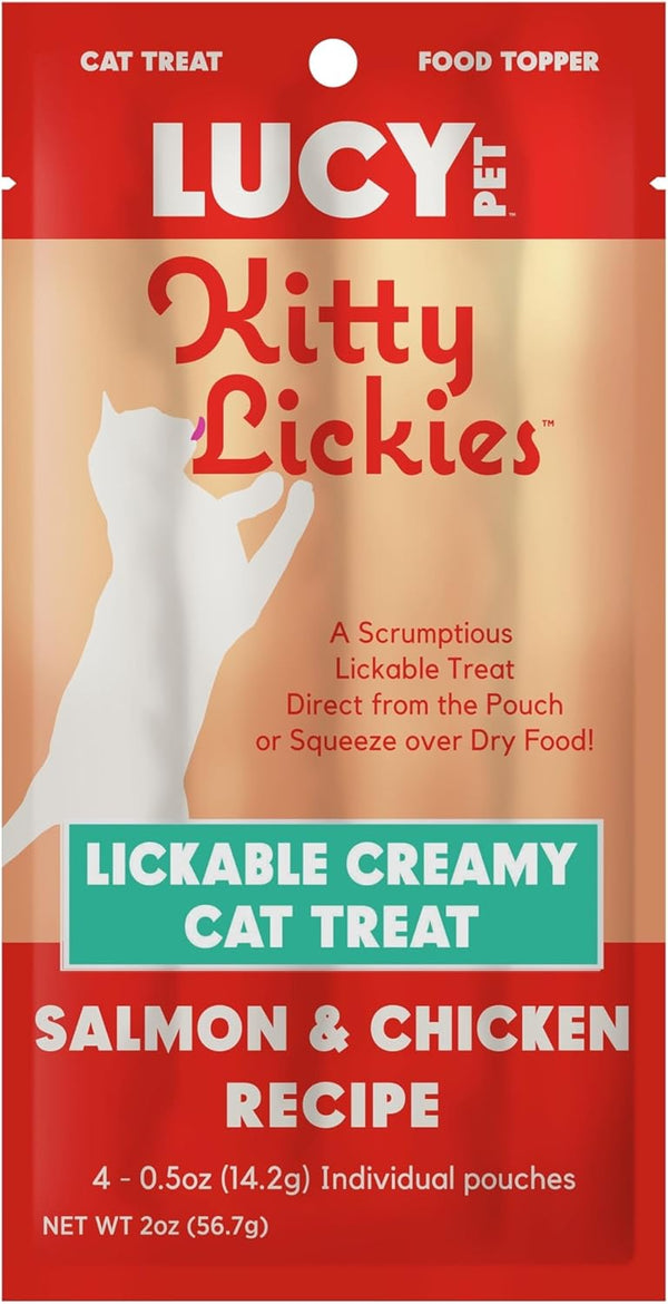 Lucy Pet Products Kitty Lickies Salmon & Chicken Recipe Licakble Creamy Cat Treat, 2-oz