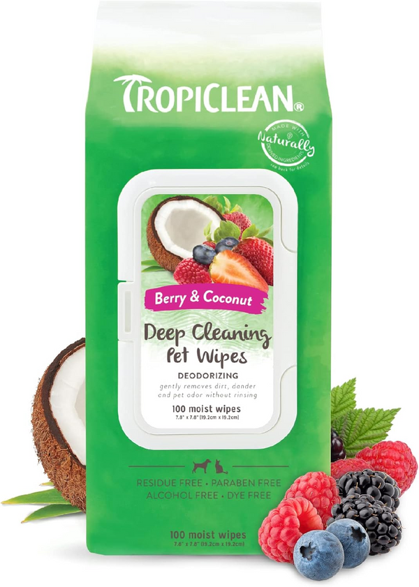 Tropiclean Deep Cleaning Berry & Coconut Deodorizing Pet Wipes 