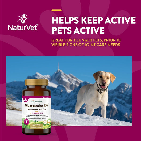 NaturVet Glucosamine DS Level 1 with Chondroitin Maintenance Joint Care Chewable Tablets for Dogs & Cats