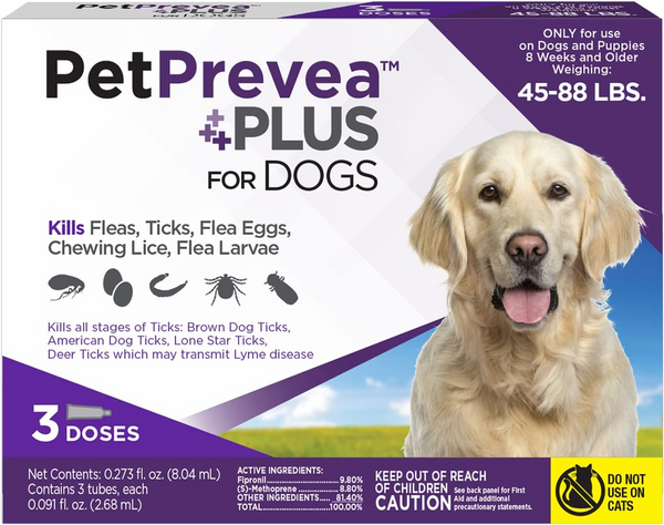 PetPrevea Plus Topical Treatment for Dogs 45-88 lbs (3 doses)