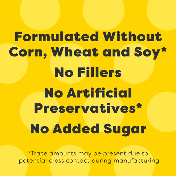 Text on a yellow background about product ingredients and allergen information.