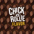 Chocolate cookies with 'Chick-a-Rollie Flavor' text on a brown background