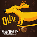 Illustration of a yellow dog with 'Ollie' text and 'Tenderollies' branding on a brown background.