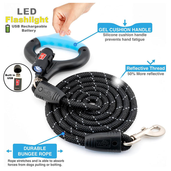 Wigzi Luna LED Reflective Rope Leash 6' Up to 250 lb Dog