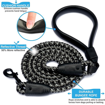 Wigzi Flex Walk Silicone Handle Reflective Leash 6' Up to 250 lb Dog