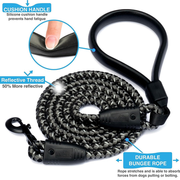 Wigzi Flex Walk Silicone Handle Reflective Leash 6' Up to 250 lb Dog