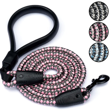 Wigzi Flex Walk Silicone Handle Reflective Leash 6' Up to 250 lb Dog, Pink