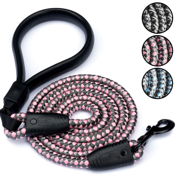 Wigzi Flex Walk Silicone Handle Reflective Leash 6' Up to 250 lb Dog, Pink