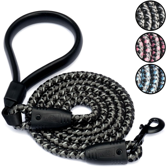 Wigzi Flex Walk Silicone Handle Reflective Leash 6' Up to 250 lb Dog, Black