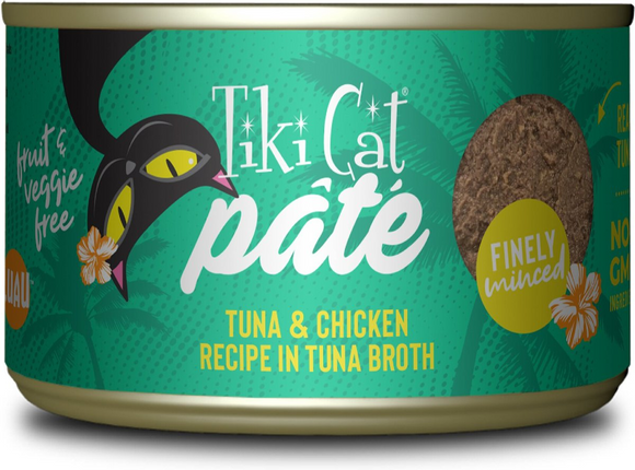 Tiki Cat Luau Ahi Tuna & Chicken Pate, 2.8 oz cans; case of 12