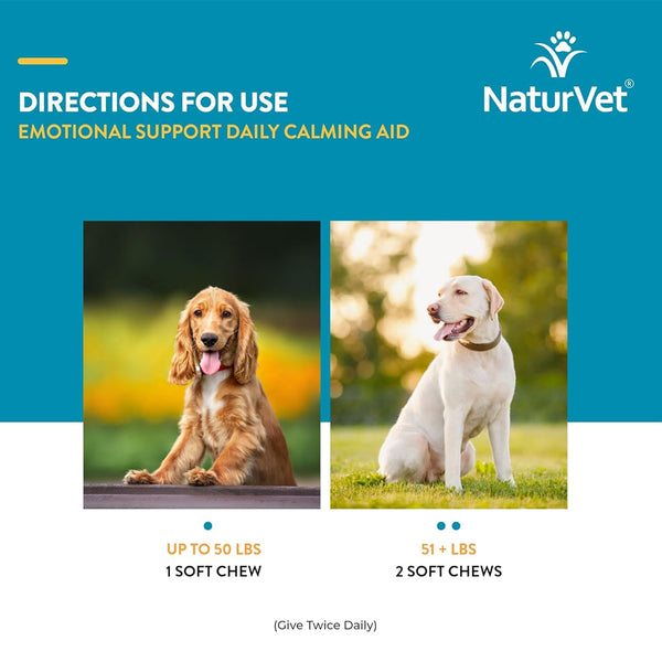 NaturVet Emotional Support Daily Calming Aid Soft Chews Plus 24/7 Support for Dogs