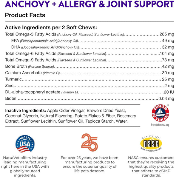 Evolutions by NaturVet Anchovy Allergy Joint Support Soft Chews for Dogs