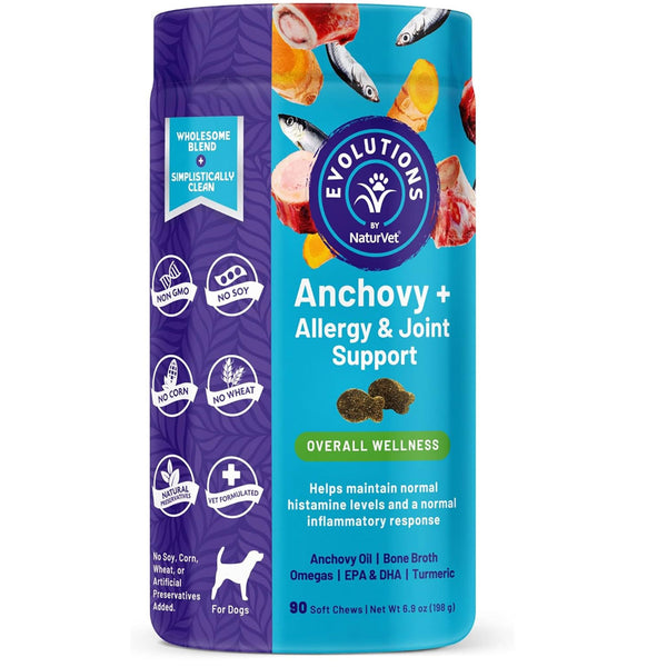 Evolutions by NaturVet Anchovy Allergy Joint Support Soft Chews for Dogs, 90 count