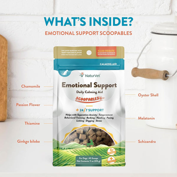 NaturVet Emotional Support Daily Calming Aid Scoopables Plus 24/7 Support for Dogs