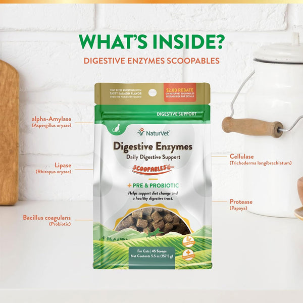 NaturVet Digestive Enzymes Daily Digestive Support Scoopables Plus PRE & Probiotic for Cats