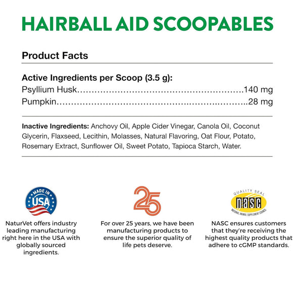 NaturVet Hairball Aid Daily Support Scoopables Plus Pumpkin for Cats