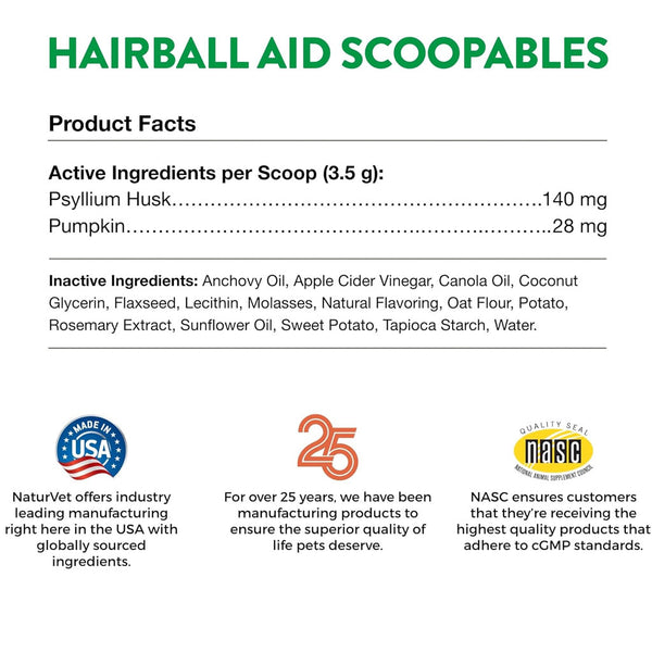 NaturVet Hairball Aid Daily Support Scoopables Plus Pumpkin for Cats