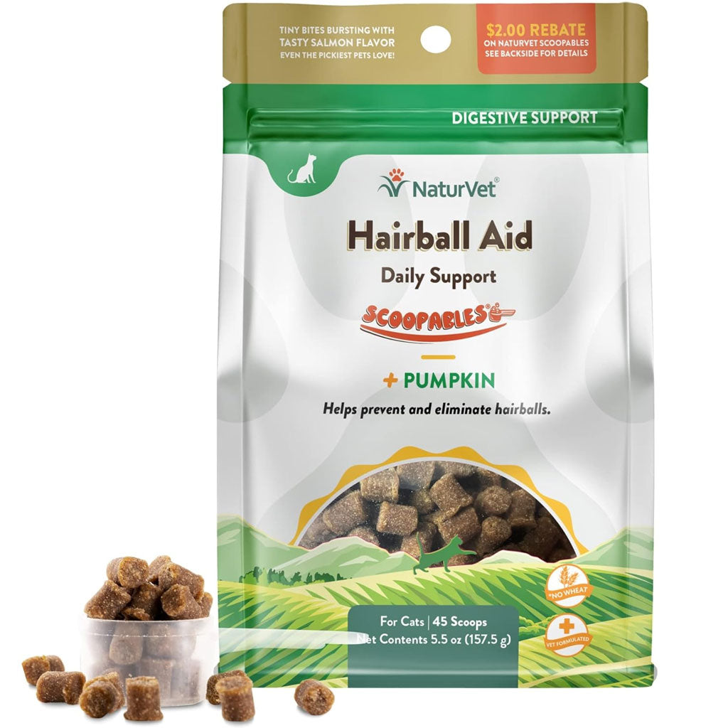 NaturVet Hairball Aid Daily Support Scoopables Plus Pumpkin for Cats, 5.5-oz