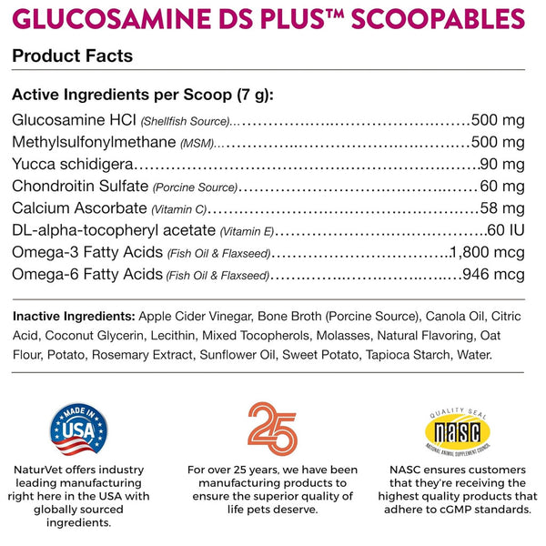 NaturVet Scoopables Glucosamine DS Plus Level 2 Plus Omega-3 & 6 Fatty Acids for Dogs