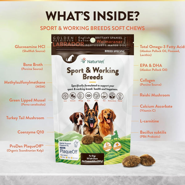 NaturVet Breed Specific Sport & Working Breeds Supplement Soft Chews for Dogs