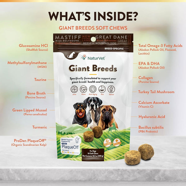 NaturVet Breed Specific Giant Breeds Supplement Soft Chews for Dogs