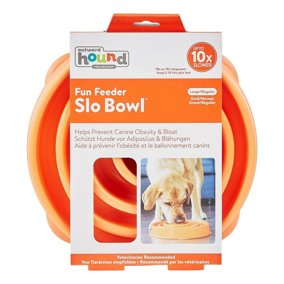 Outward Hound Fun Feeder Slo Bow Slow Feeder Dog Bowl, Orange Swirl