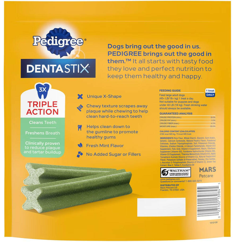 Pedigree Dentastix Fresh Mint Flavored Large Dental Dog Treats backside