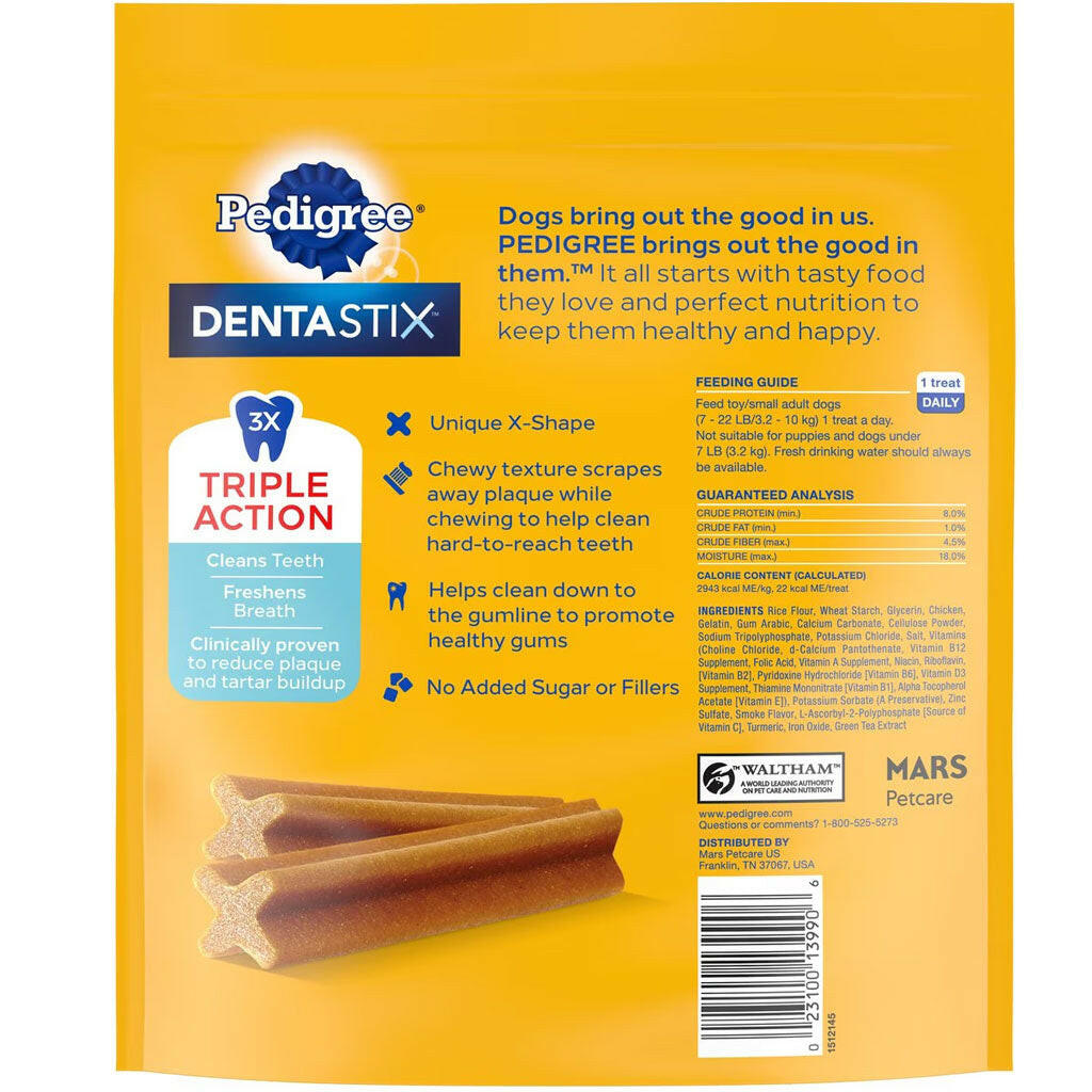 Pedigree Dentastix Mini Original Chicken Flavor Dental Dog Treats backside