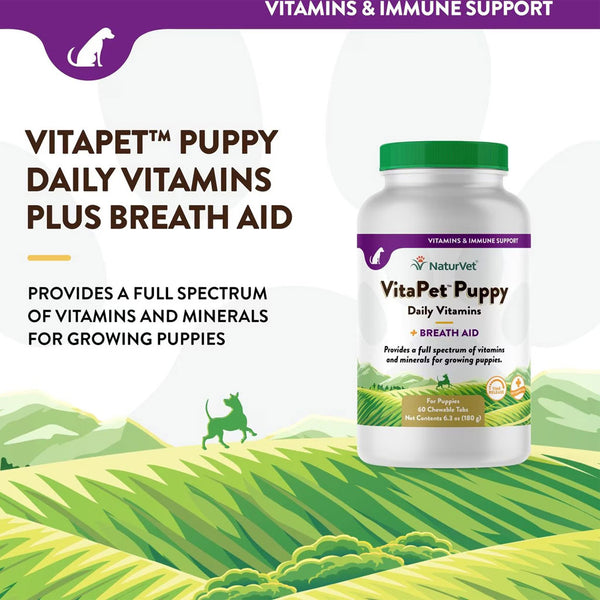 NaturVet VitaPet Puppy Plus Breath Aid Chewable Tablets Multivitamin for Dogs