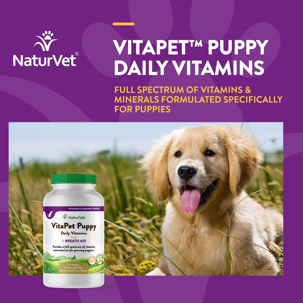 NaturVet VitaPet Puppy Plus Breath Aid Chewable Tablets Multivitamin for Dogs