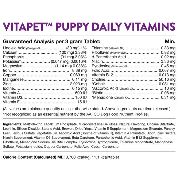 NaturVet VitaPet Puppy Plus Breath Aid Chewable Tablets Multivitamin for Dogs