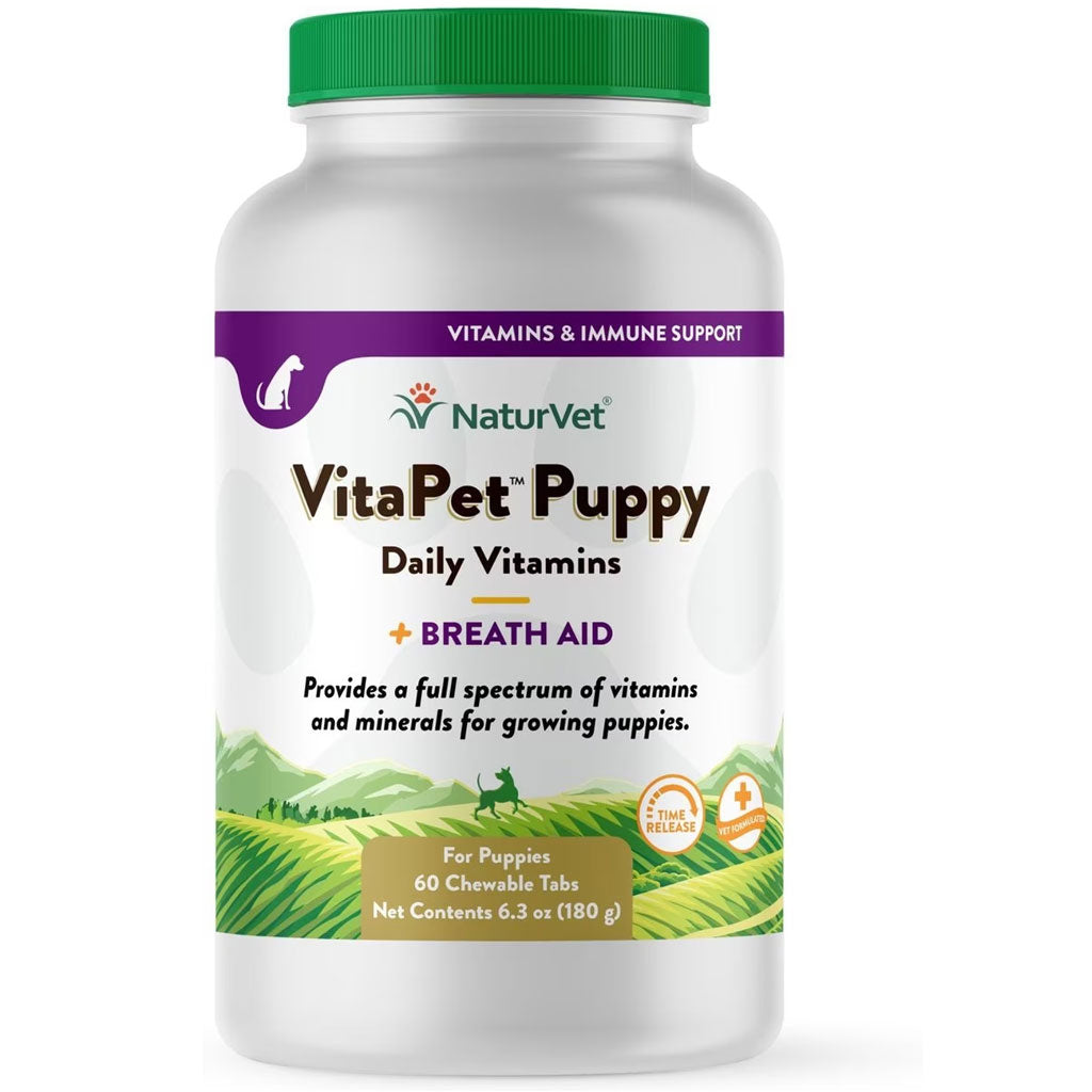 NaturVet VitaPet Puppy Plus Breath Aid Chewable Tablets Multivitamin for Dogs, 60 count