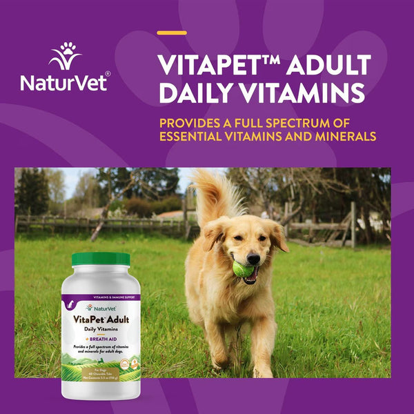 NaturVet VitaPet Adult Plus Breath Aid Chewable Tablets Multivitamin for Dogs