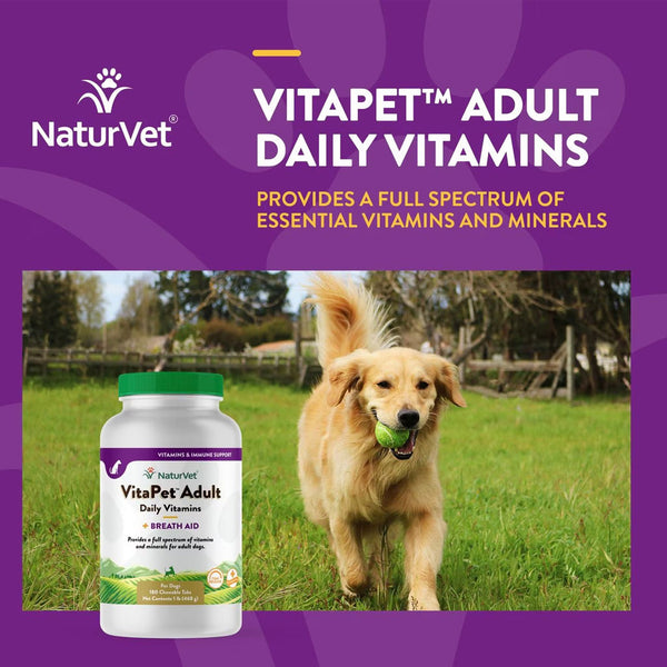 NaturVet VitaPet Adult Plus Breath Aid Chewable Tablets Multivitamin for Dogs 180ct