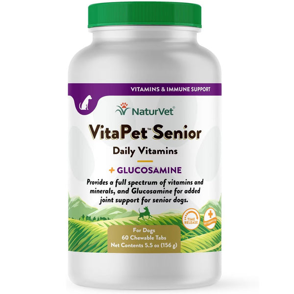 NaturVet VitaPet Senior Daily Vitamins Plus Glucosamine Dog Supplement, 60 count chewable tablets