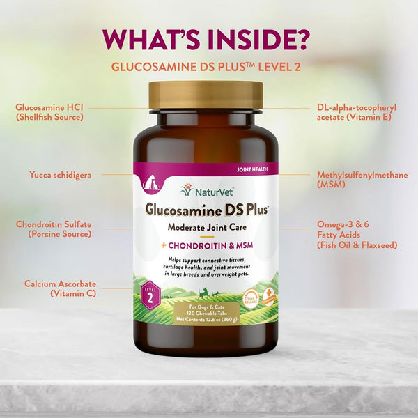 NaturVet Glucosamine DS Plus Level 2 Chewable Tablets with Chondroitin & MSM for Dogs & Cats