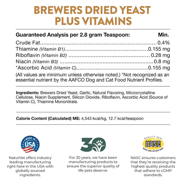 NaturVet Brewer's Dried Yeast Formula with Garlic Flavoring Plus Vitamins for Dogs & Cats