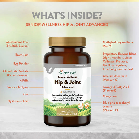 NaturVet Senior Wellness Hip & Joint Chewable Tablets Advanced Plus Omega-3 for Dogs