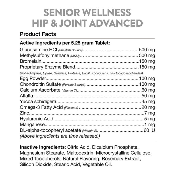 NaturVet Senior Wellness Hip & Joint Chewable Tablets Advanced Plus Omega-3 for Dogs